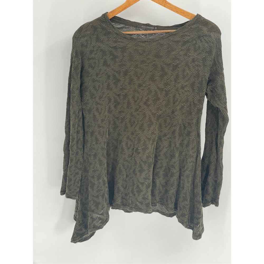 Cut loose Top Tunic Women's XS Green Long Sleeve Scoop‎ Neck